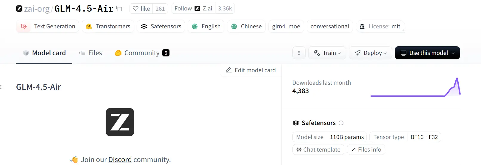 GLM 4.5 Air model repo on Hugging Face
