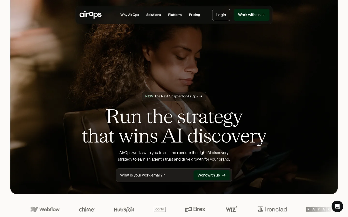 AirOps homepage with the headline Run the strategy that wins AI discovery.