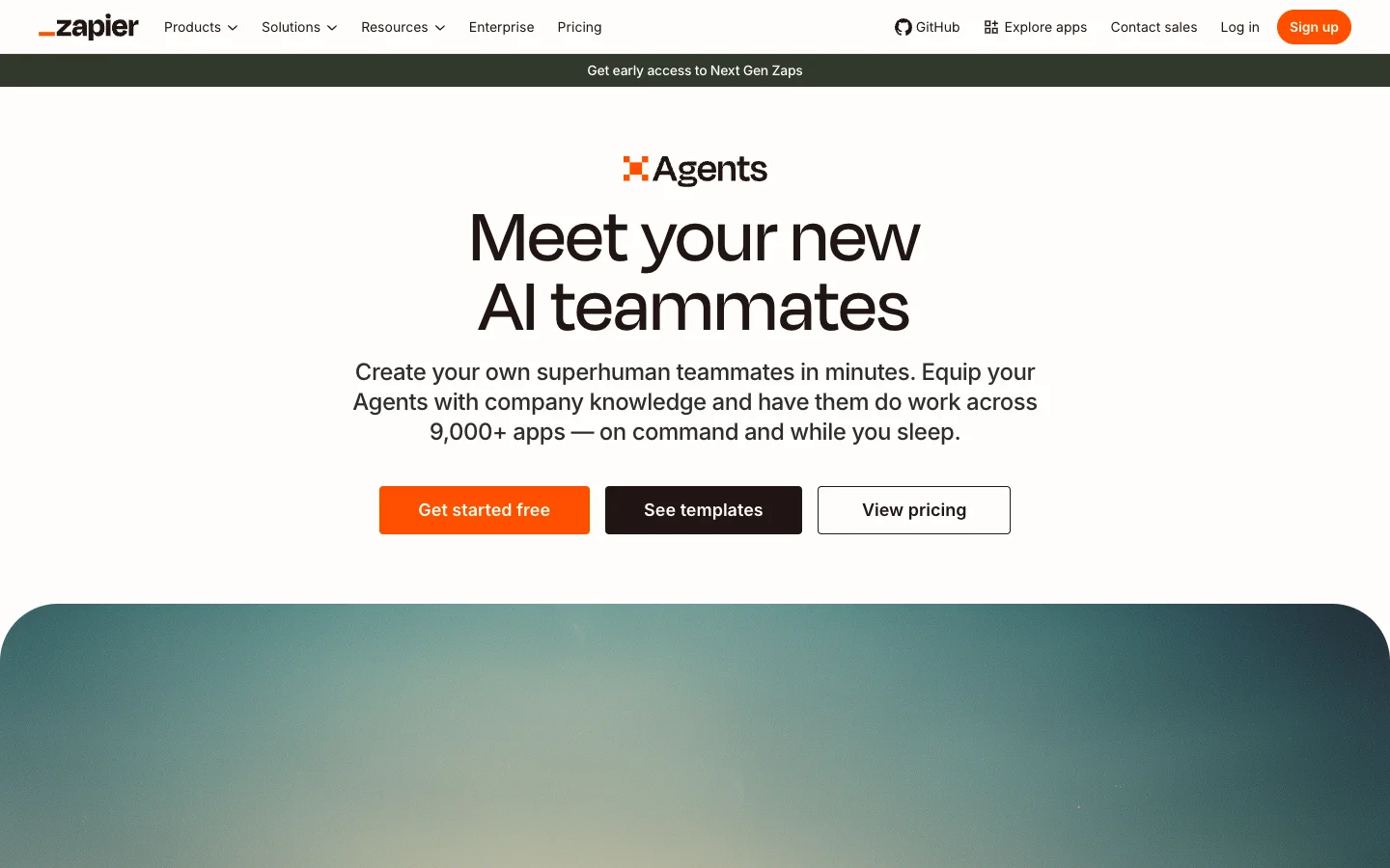 Zapier Agents page with the headline Meet your new AI teammates.