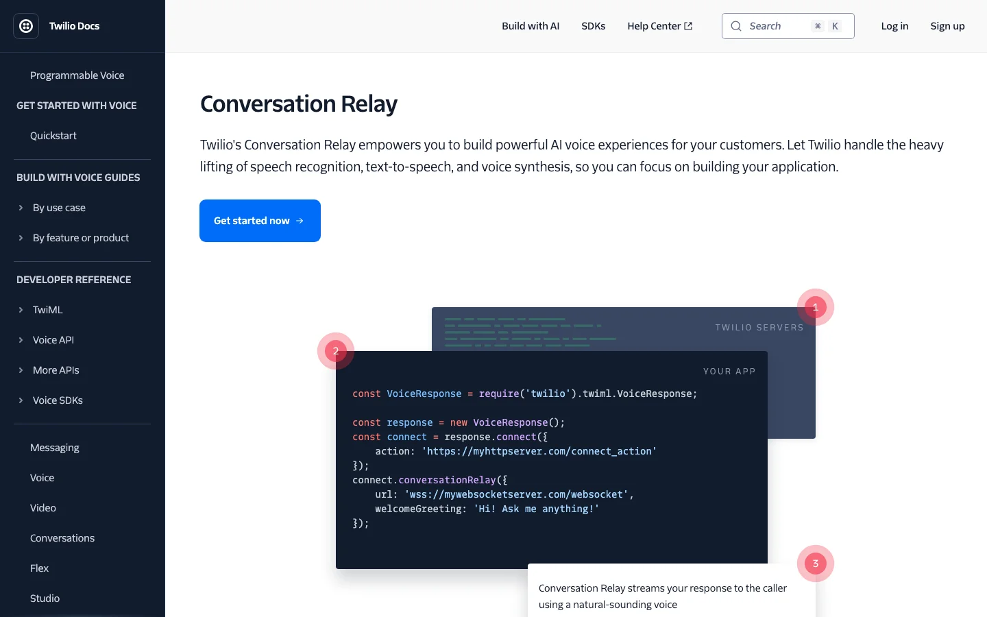 Twilio ConversationRelay documentation homepage