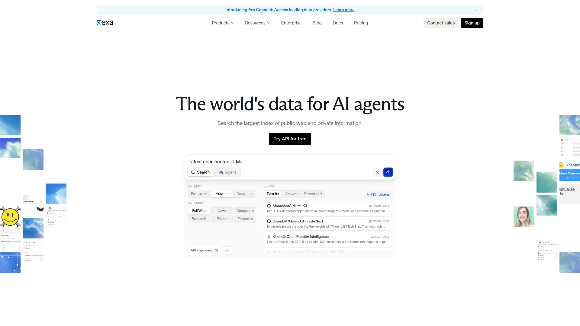 Exa homepage