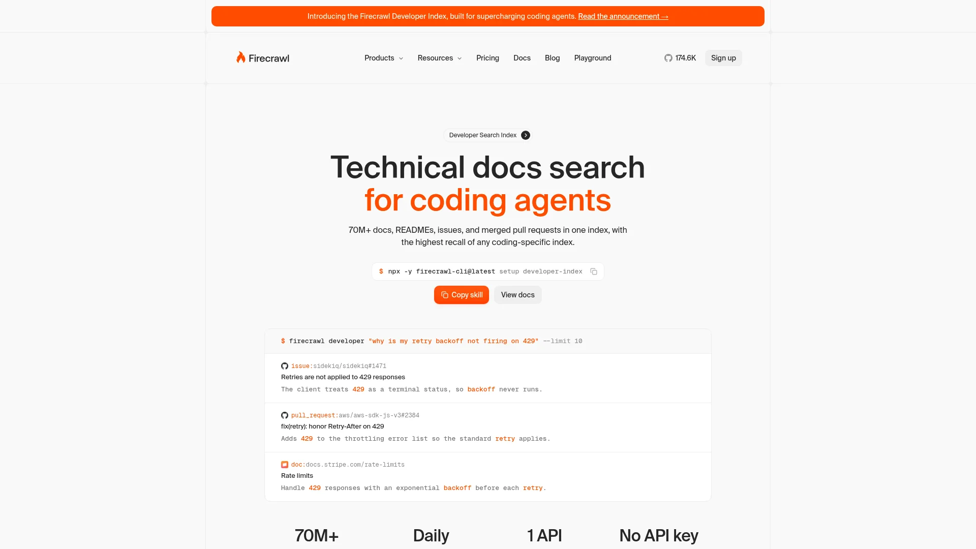 Firecrawl Developer Index homepage
