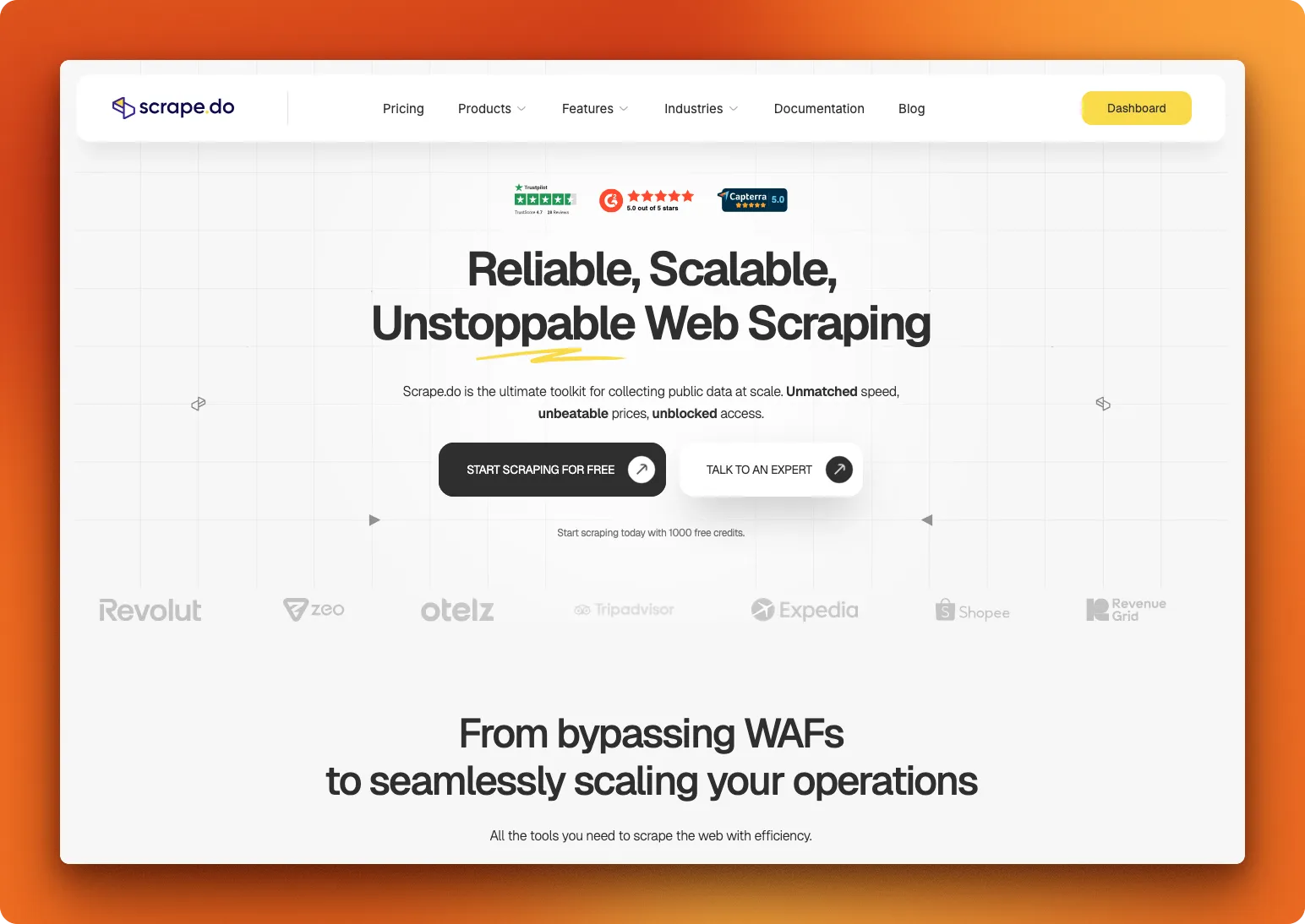 Scrape.do web scraping API homepage featuring 110 million proxies and budget-friendly pricing