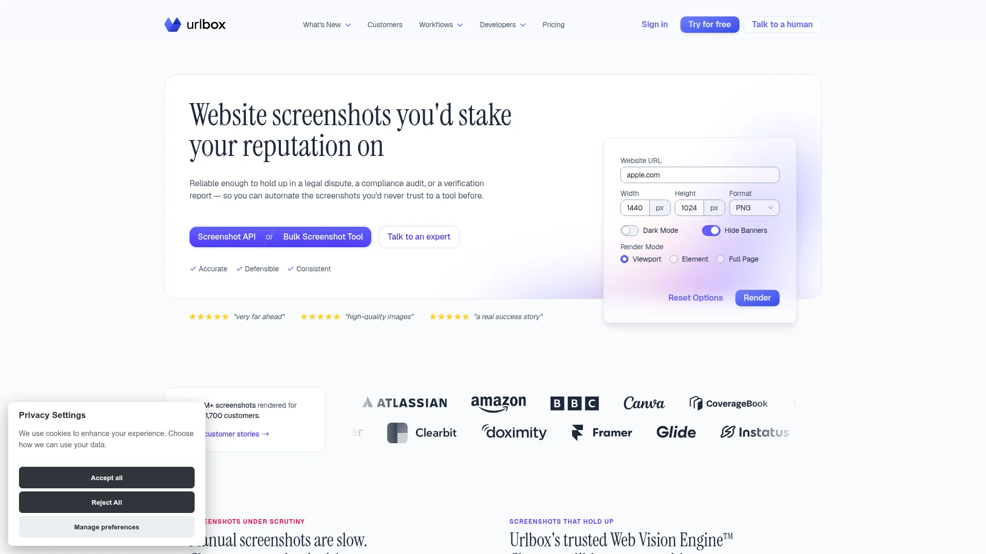 Urlbox homepage