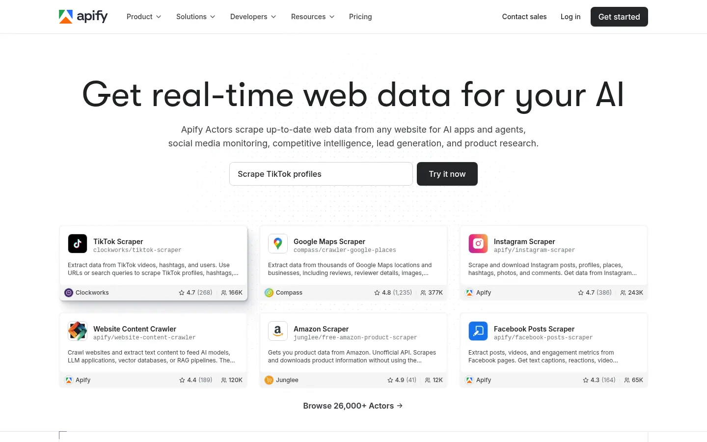 Apify homepage screenshot