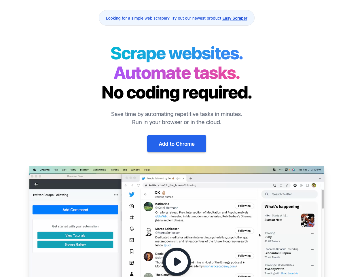 Browser Flow no-code automation builder interface