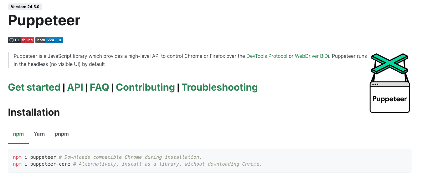 Puppeteer headless Chrome automation tool interface