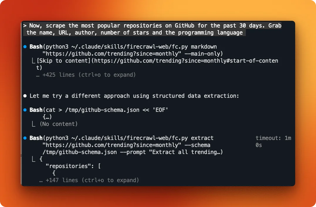 Claude Code switching from markdown to structured extraction for GitHub trending repositories