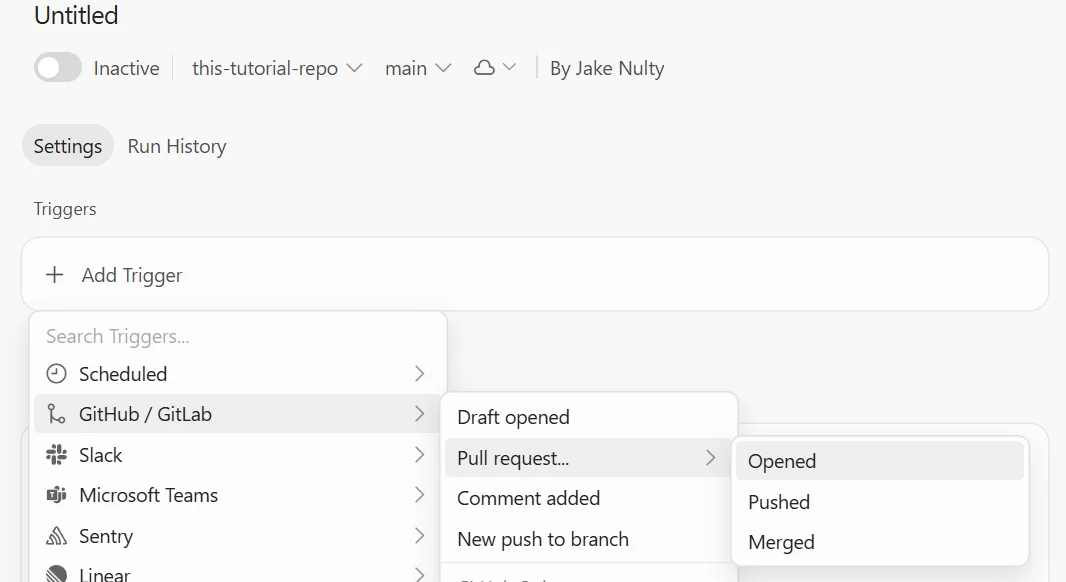 Setting a PR trigger