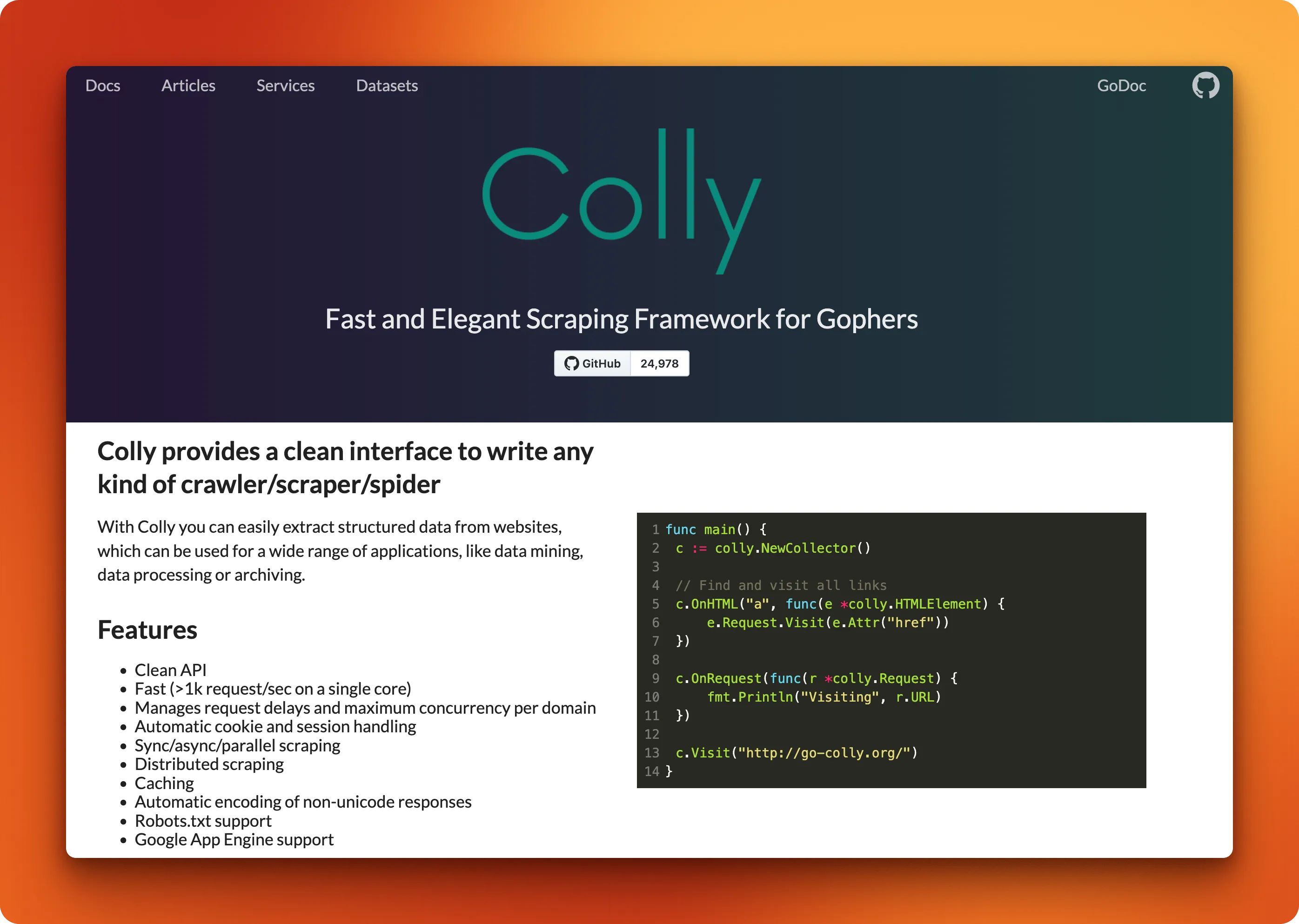 Colly fast web scraping framework for Go developers