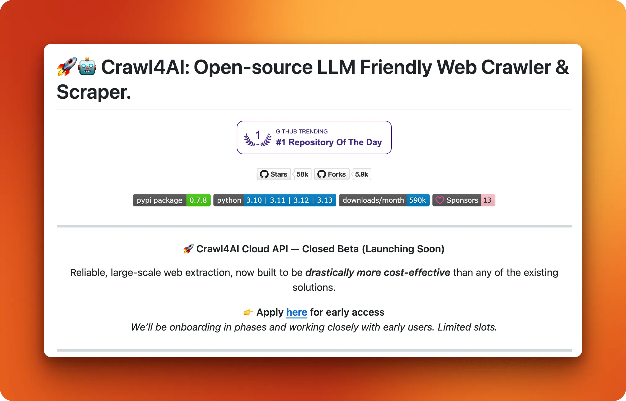 Crawl4AI Python web crawler homepage for LLM and RAG pipelines