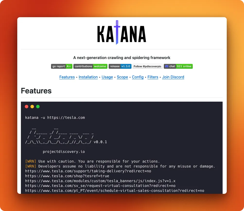 Katana web crawler by ProjectDiscovery for security research