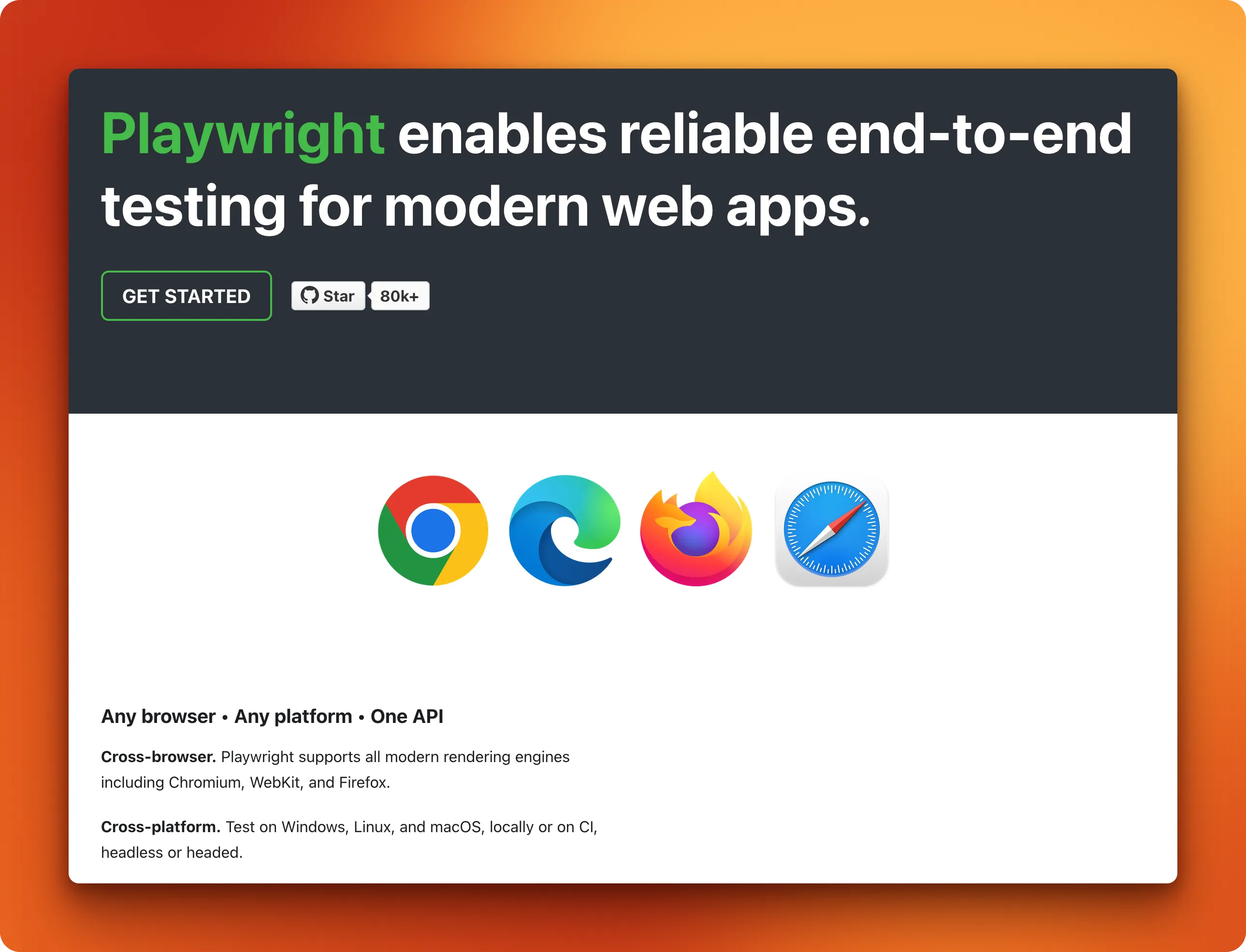 Playwright browser automation framework homepage by Microsoft