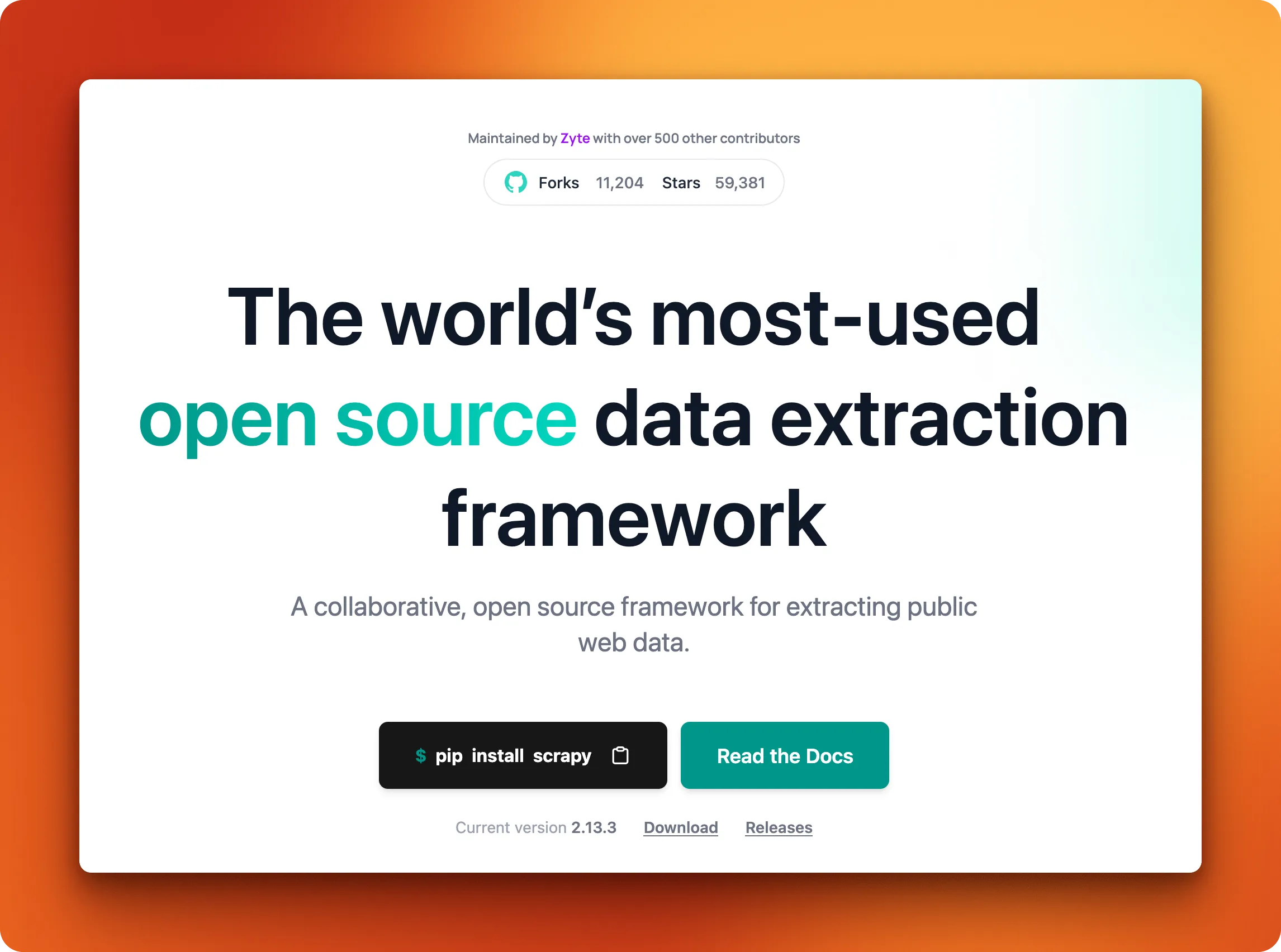 Scrapy Python web scraping framework homepage