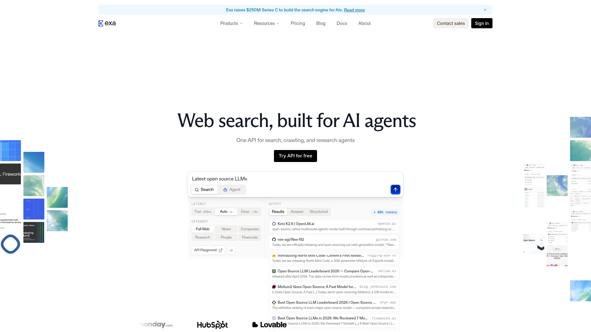 Exa homepage screenshot