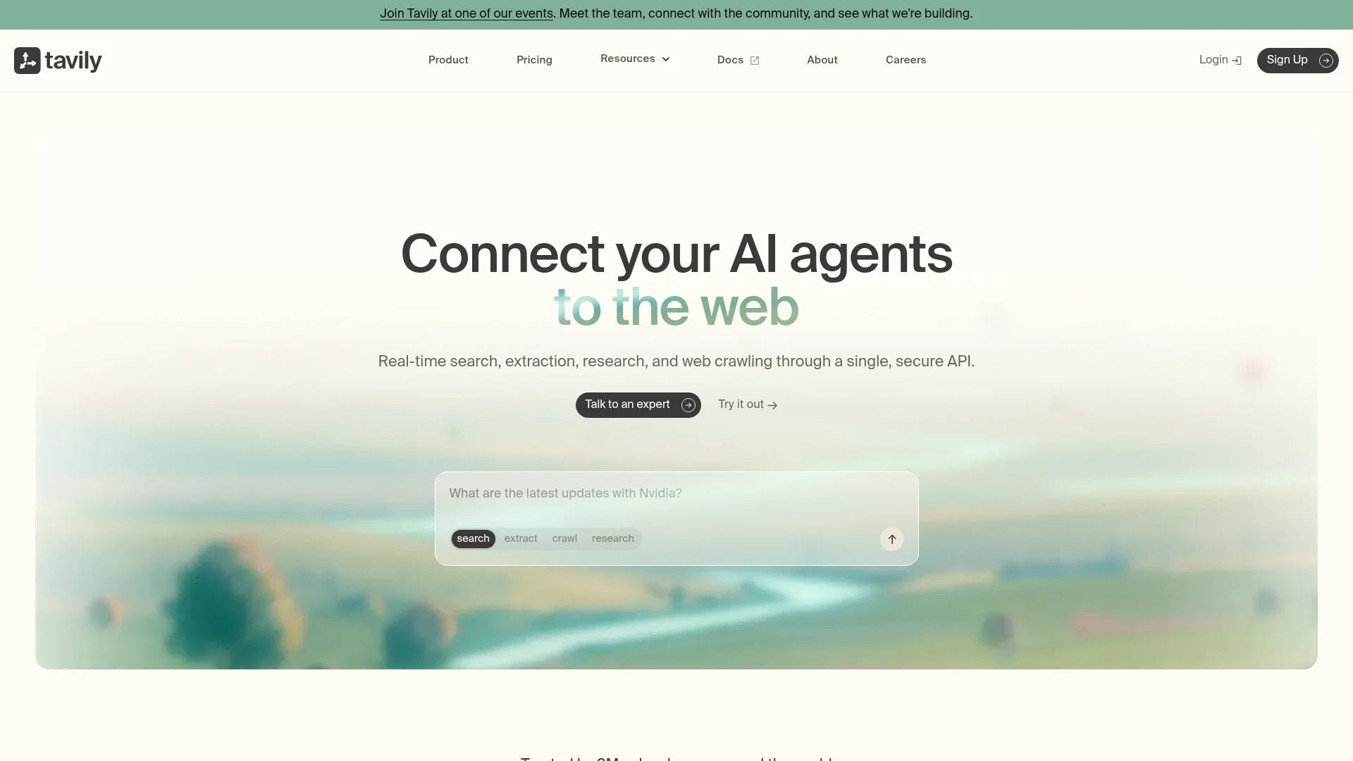 Tavily homepage screenshot