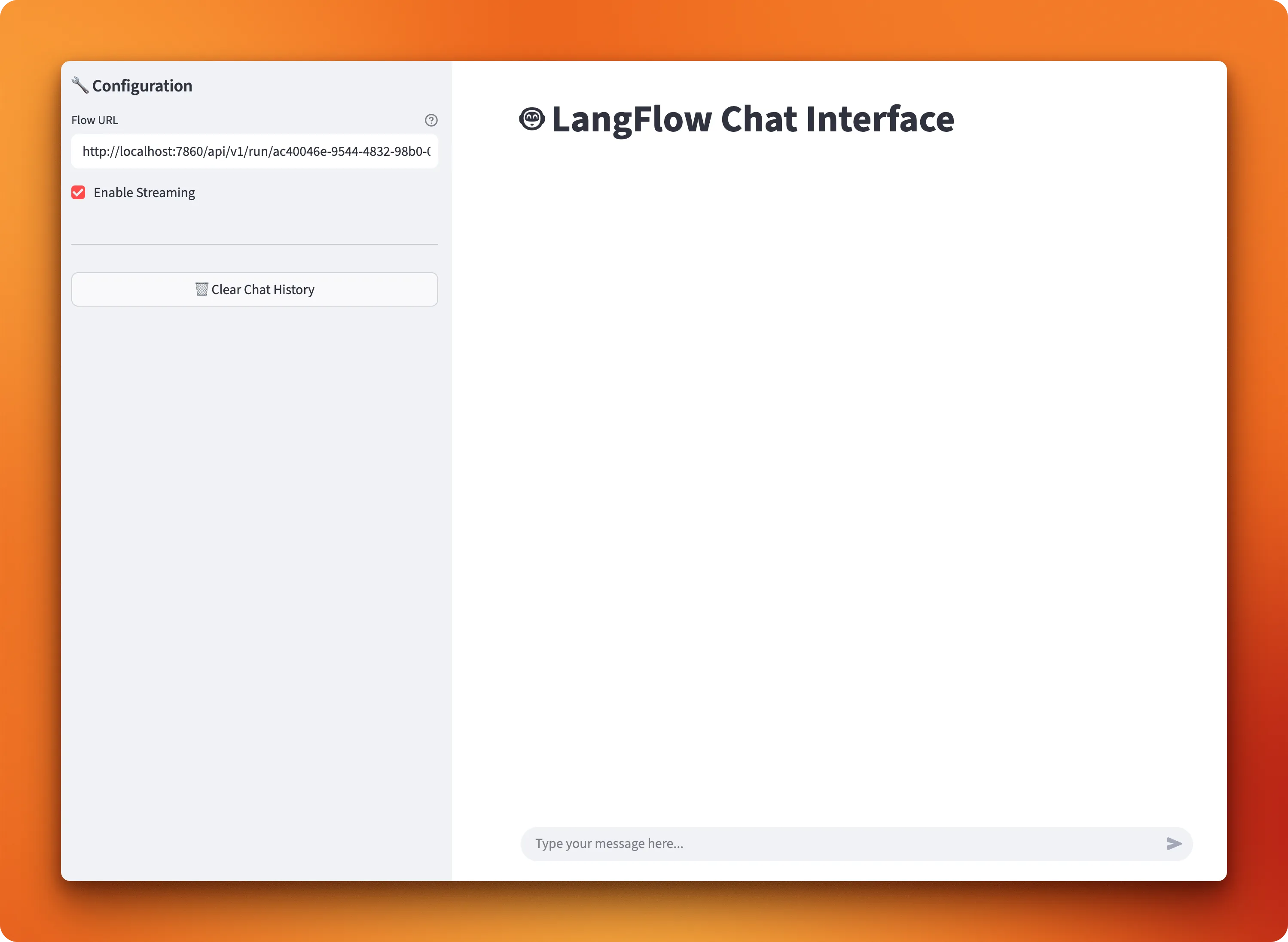 Streamlit chat interface for PDF RAG system showing a clean design with sidebar configuration options and message input field