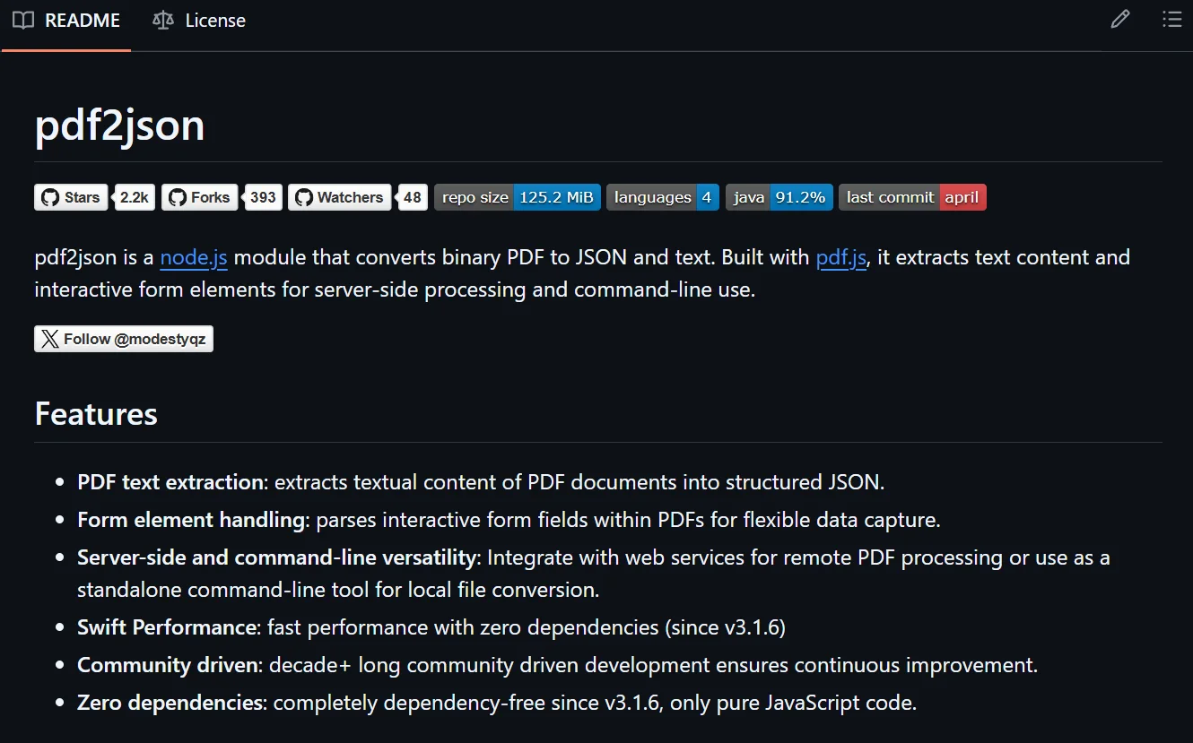 pdf2json GitHub page